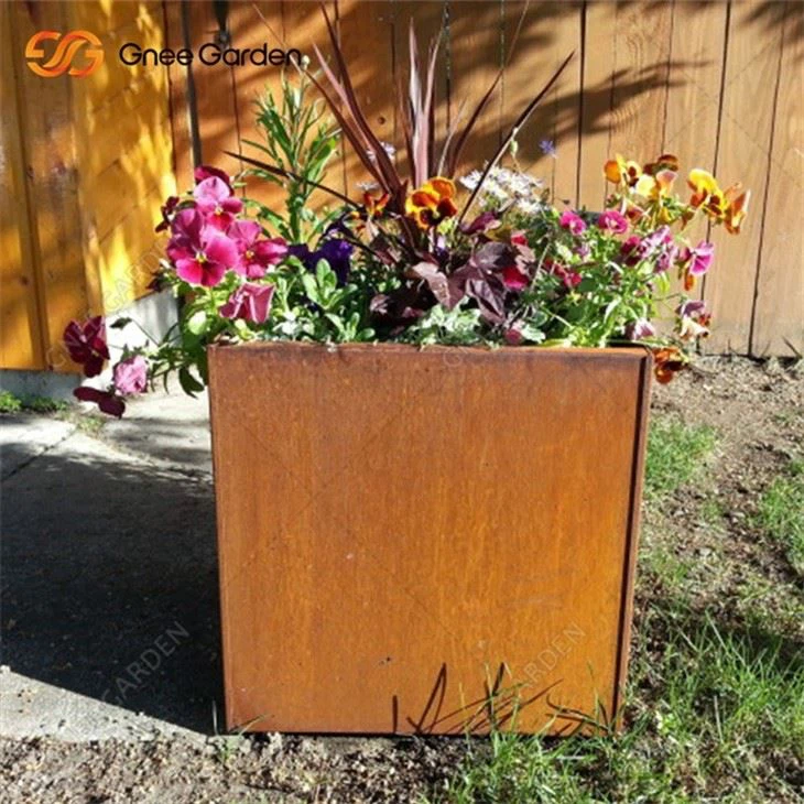 Corten Steel Square Flower Pots For Yard