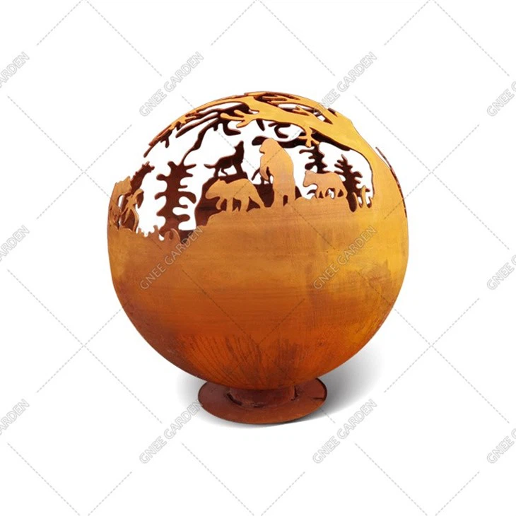 Fire Ball Laser Cut Rust Customized Corten Steel Sphere