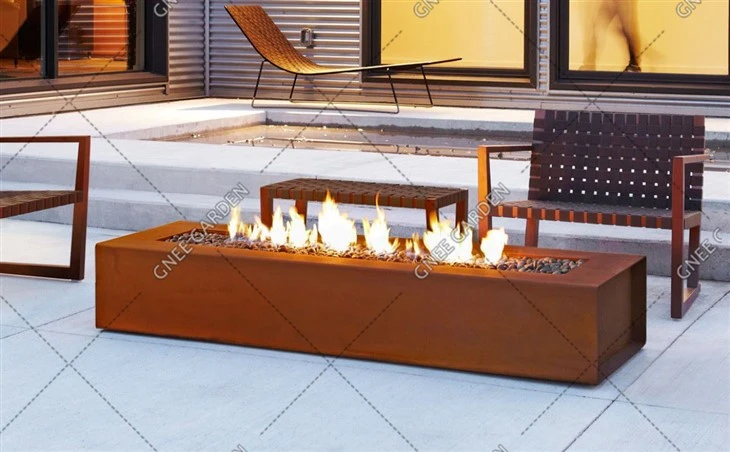 Luxusné vonkajšie ohnisko na zemný plyn Corten Steel