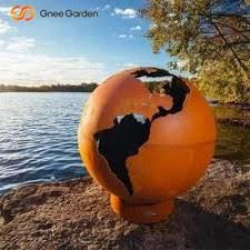 Weathering steel wood burning fire pit spheres