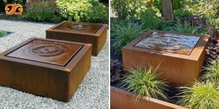 Corten steel rectangular feature water table Corten steel rectangular feature water table