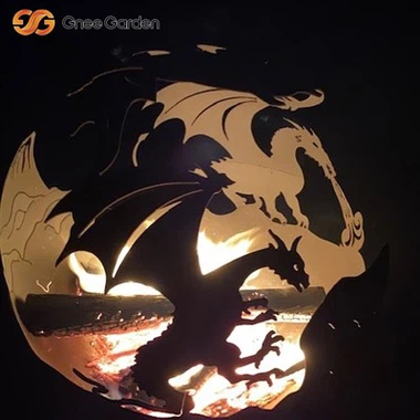 Outdoor Corten Steel Sphere Fire s dračím dizajnom